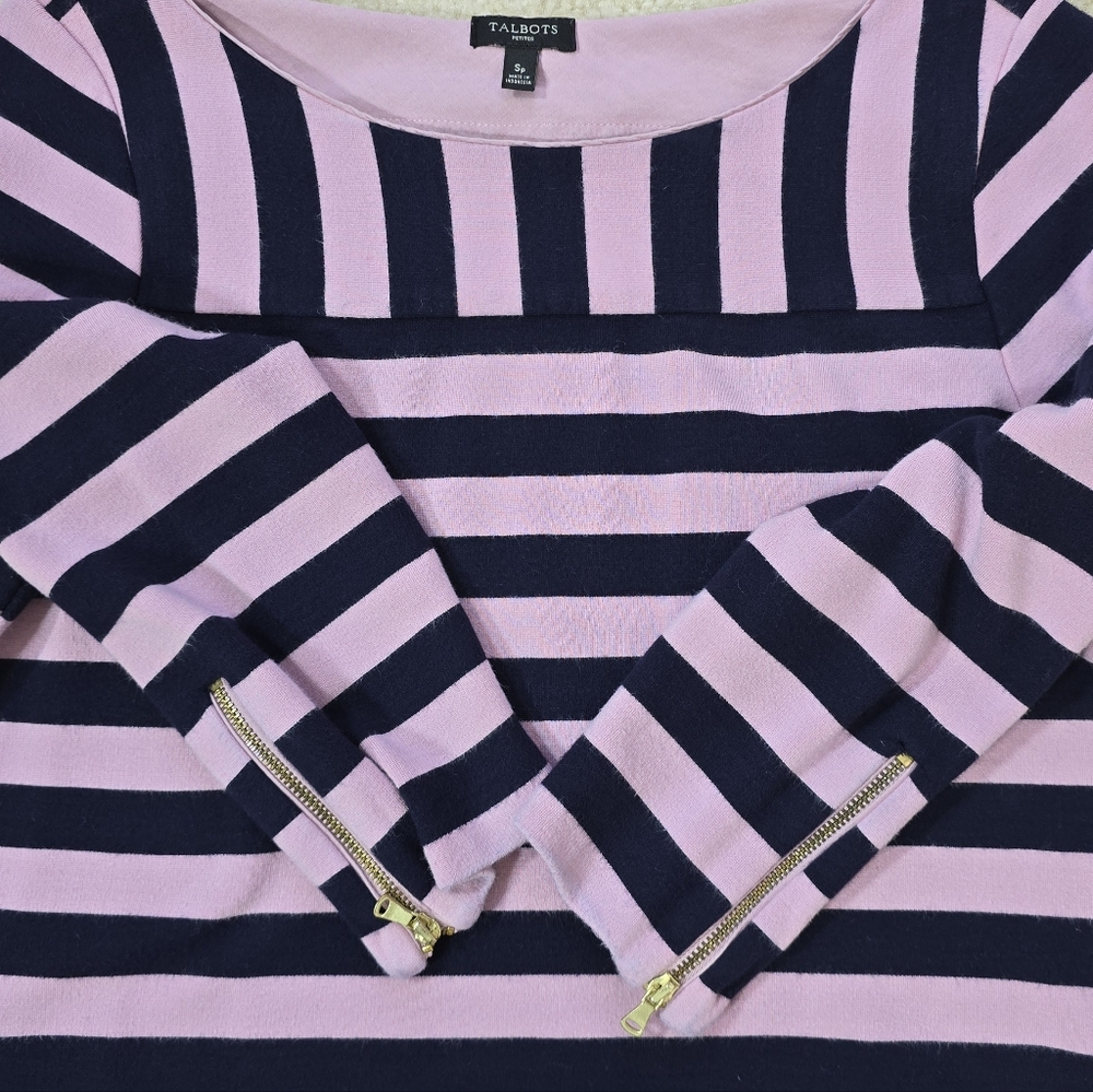 💛 2 / $30 SALE  Talbots Black and Lavender Striped Top - Picture 4 of 6